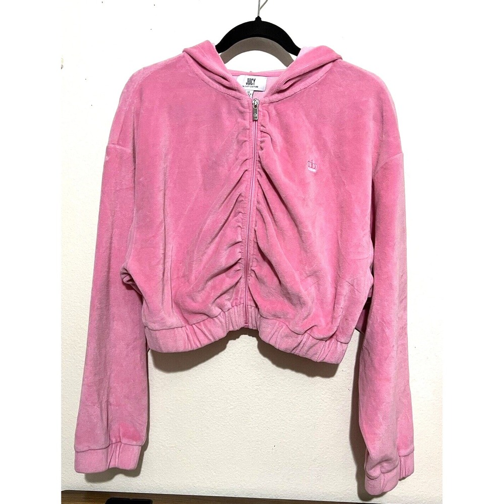 Juicy by Juicy Couture women Pink Soft Cute Hoodie Zip Up  Size XL Cropped
